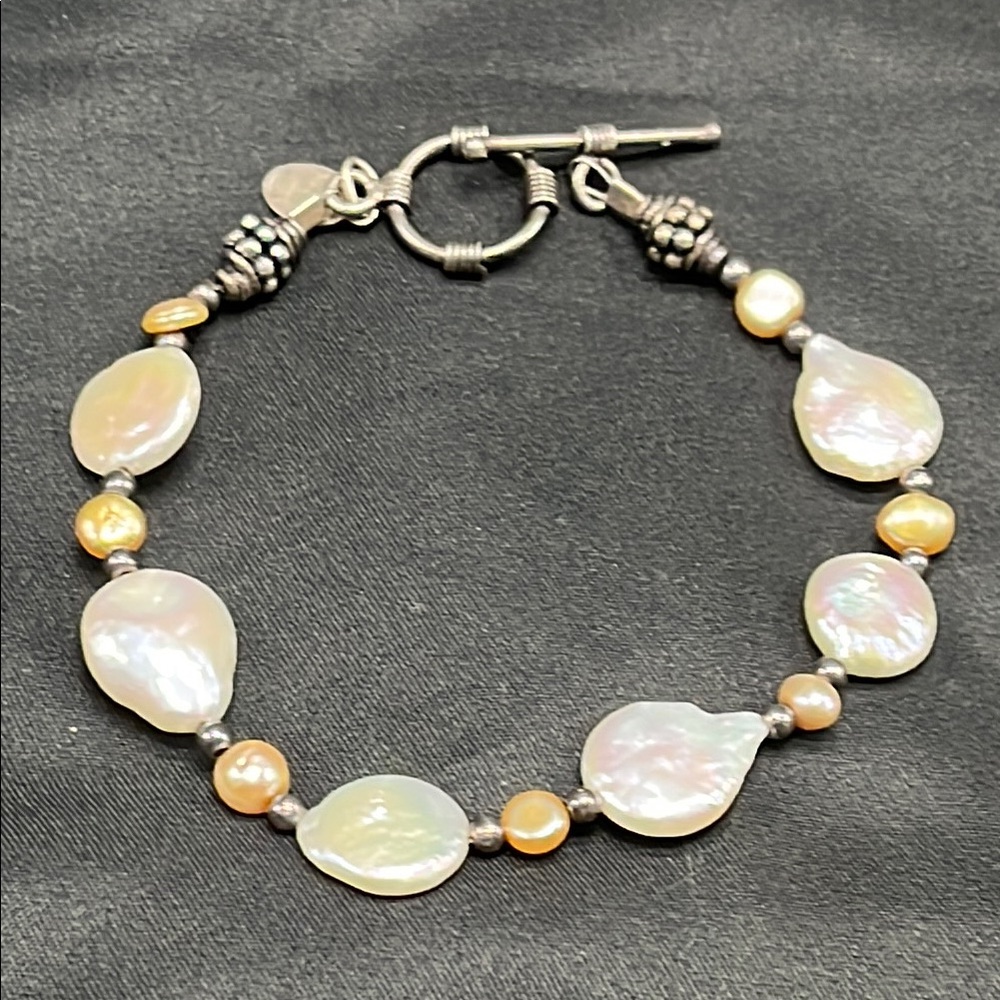 925 Sterling Donna Dressler Flat Pearl Bracelet